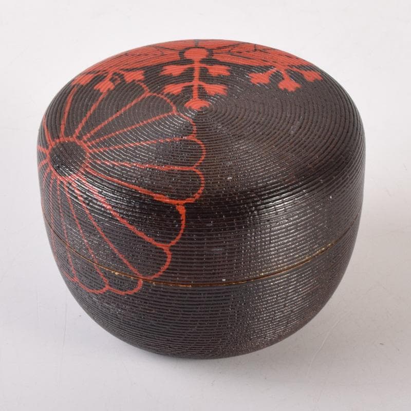 茶道具　玄一作　欅千筋　菊文　寿輪棗　平棗　共箱　V　7104