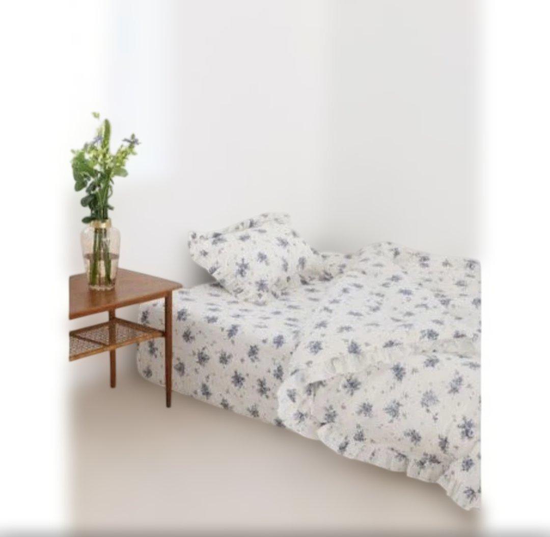 ジェラピケ　シングル3点セット　青　ブルー　素敵な花柄