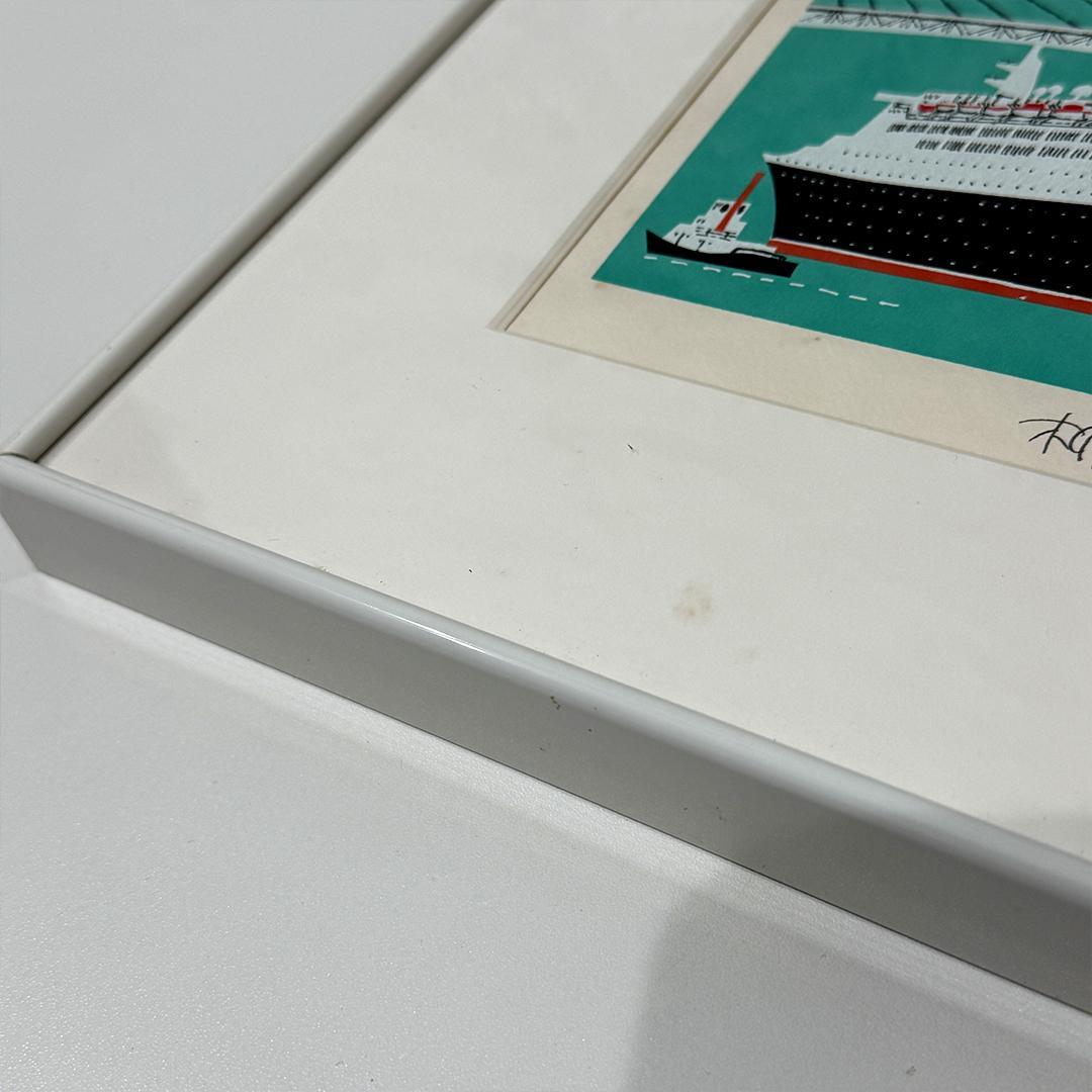 限定品 柳原良平 横浜ベイブリッジを通過するクイーンエリザベス2号 直筆サイン