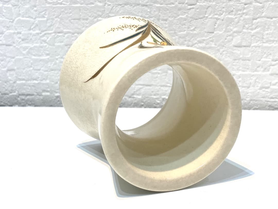 301【薩摩焼　沈寿官　蓋置】薩摩寿官　色絵　花文　茶道具　茶事　茶道