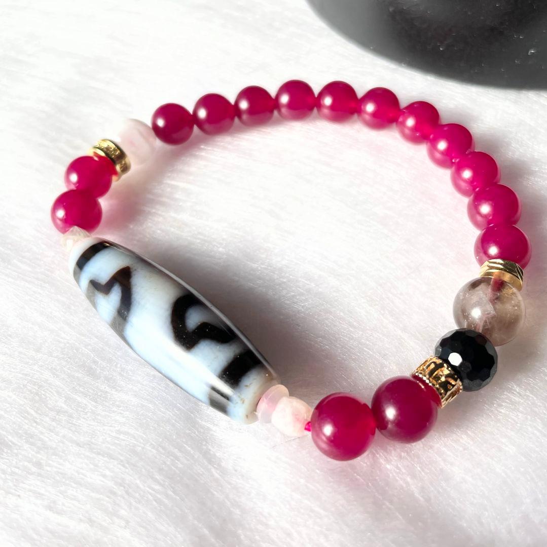 【水蓮花天珠】至純 白天珠 ルビー 天然石 ゼウスクォーツ モリオン セリサイト