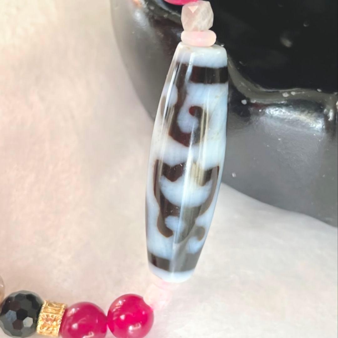 【水蓮花天珠】至純 白天珠 ルビー 天然石 ゼウスクォーツ モリオン セリサイト