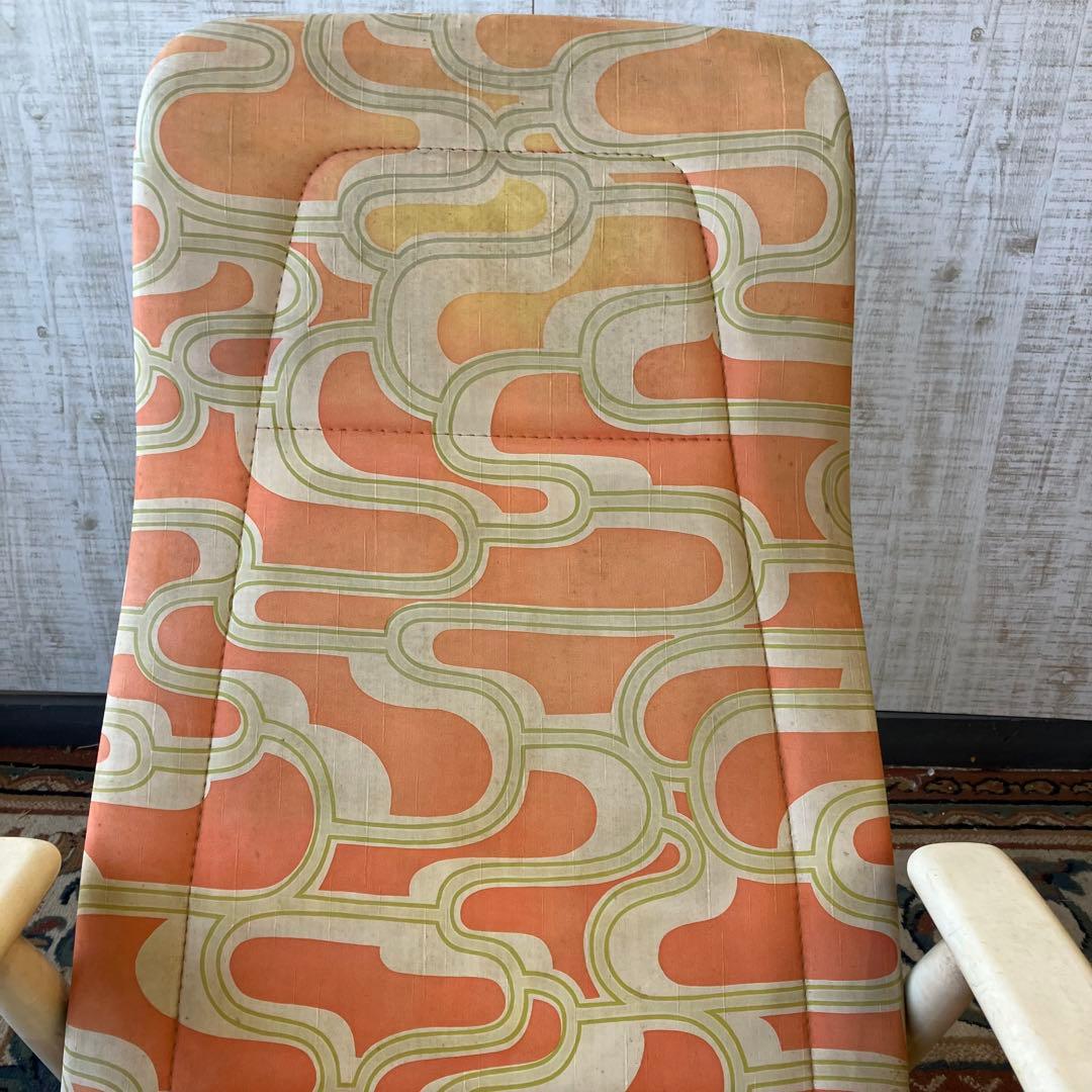 昭和レトロ 松田家具 幾何学柄 木製ロッキングチェア アームチェア ベントウッド