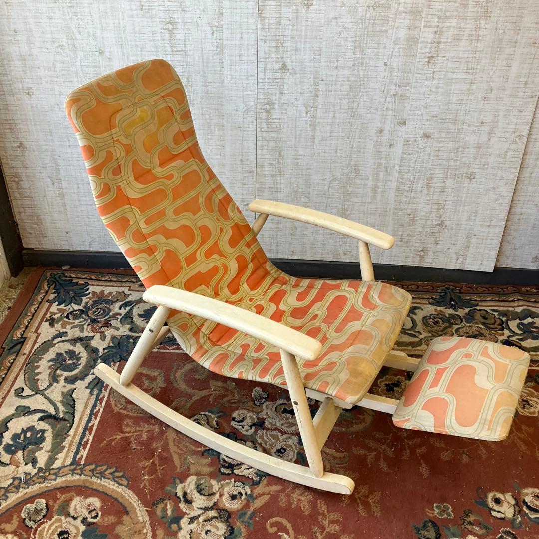 昭和レトロ 松田家具 幾何学柄 木製ロッキングチェア アームチェア ベントウッド