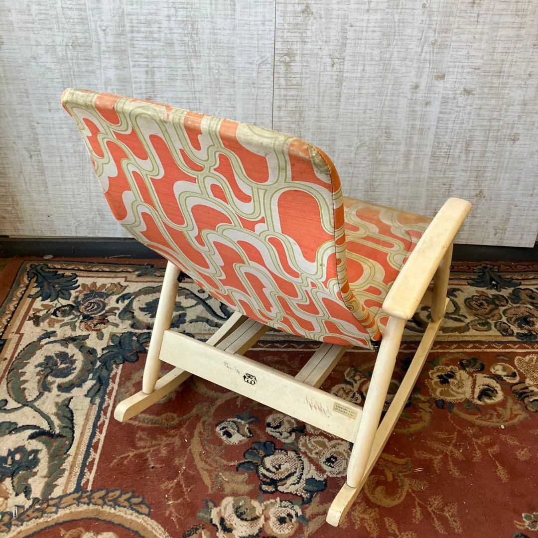 昭和レトロ 松田家具 幾何学柄 木製ロッキングチェア アームチェア ベントウッド