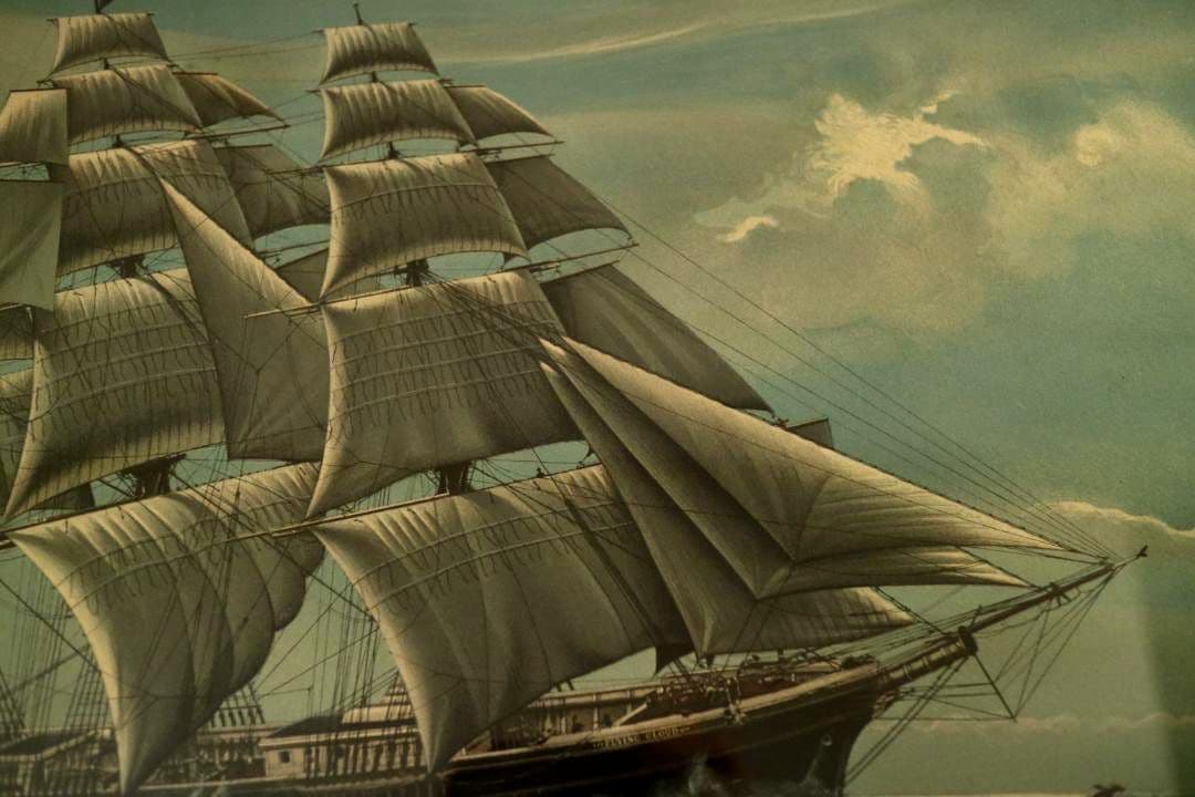 額装品　リトグラフ　R.リントン作　「中国への航海」フランクリン画廊　佳品　稀少