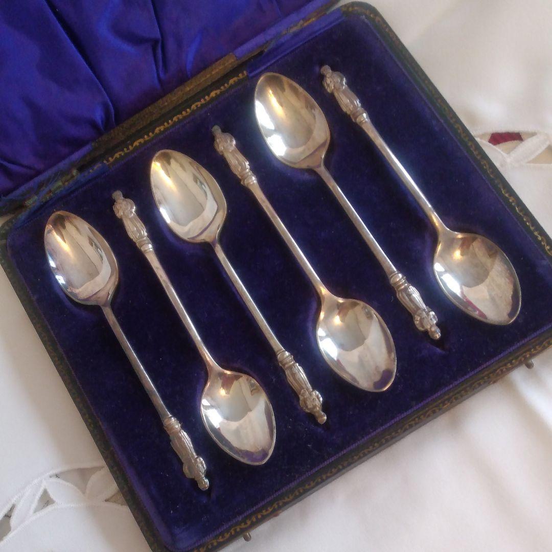 ヴィンテージ英国アンティークのシルバープレートスプーン６本僧侶EPNS刻印有り