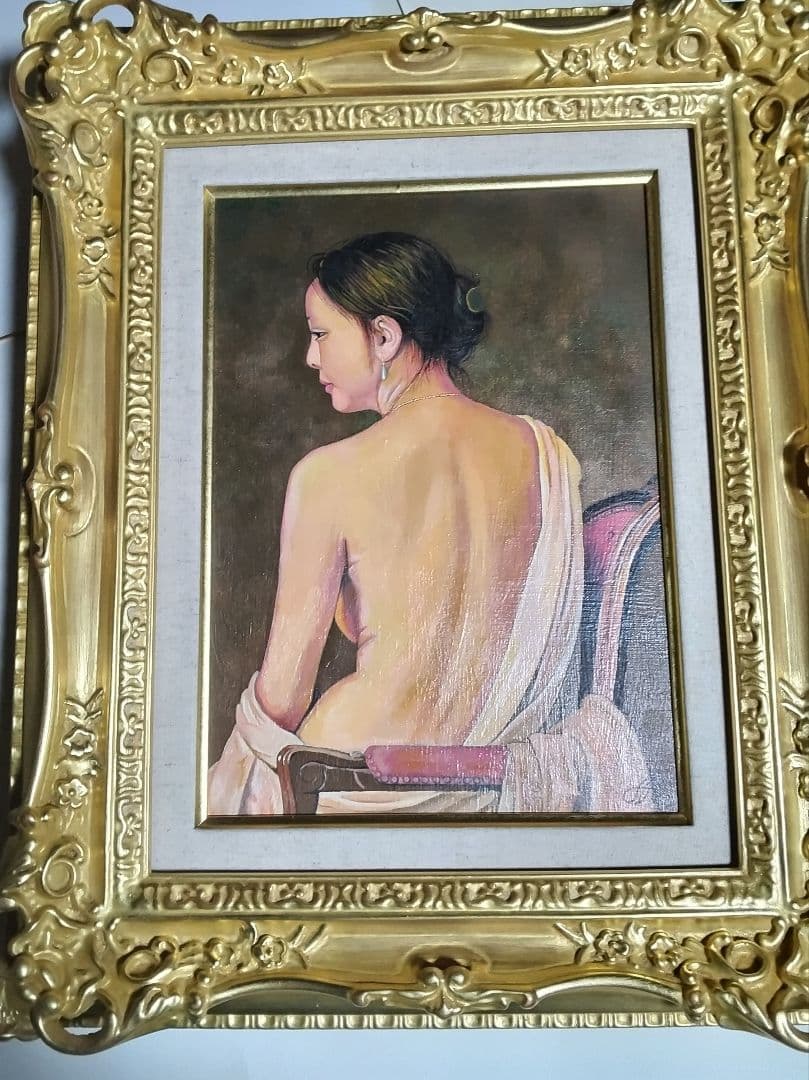 森本草介、絵画、美人画、油彩4号、裸婦、高級額縁、肉筆画、高塚省吾