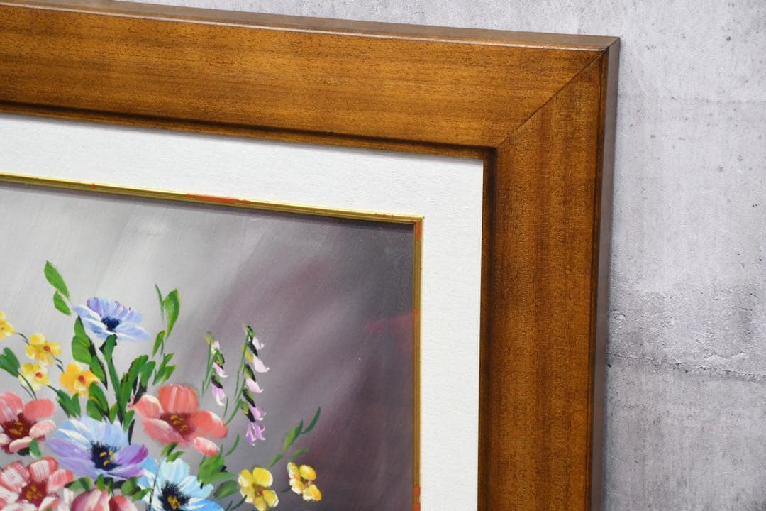 DIK103 真作保証 Mary フラワー キャンバスに油彩 ギャランティ付き