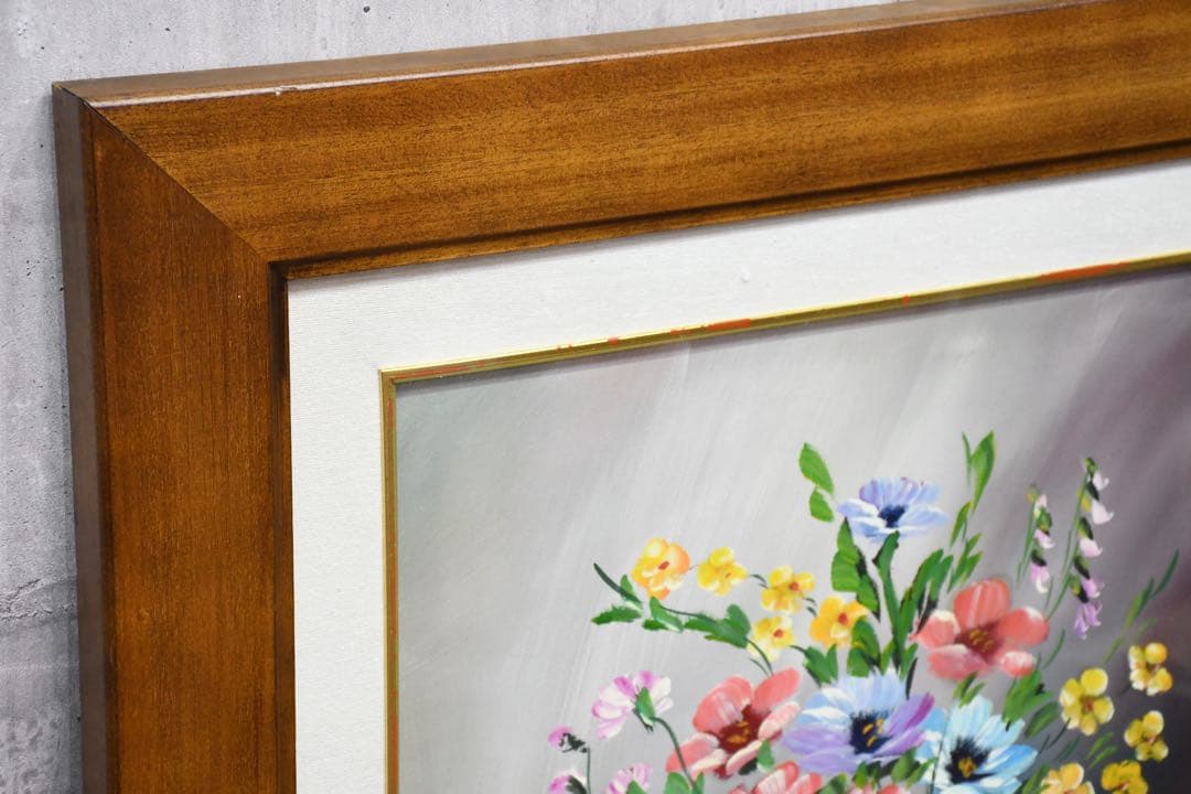 DIK103 真作保証 Mary フラワー キャンバスに油彩 ギャランティ付き