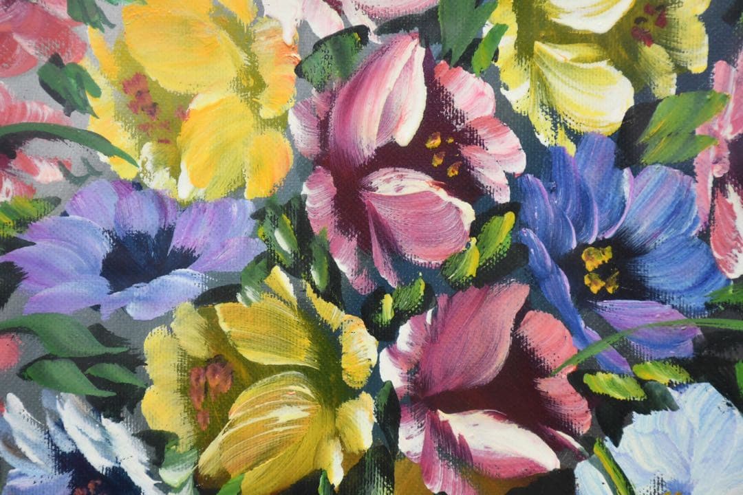 DIK103 真作保証 Mary フラワー キャンバスに油彩 ギャランティ付き