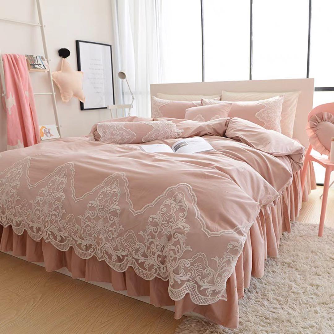 レース装飾 セミダブル カバー・シーツセット