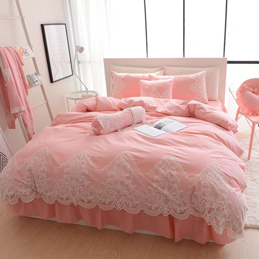 レース装飾 セミダブル カバー・シーツセット