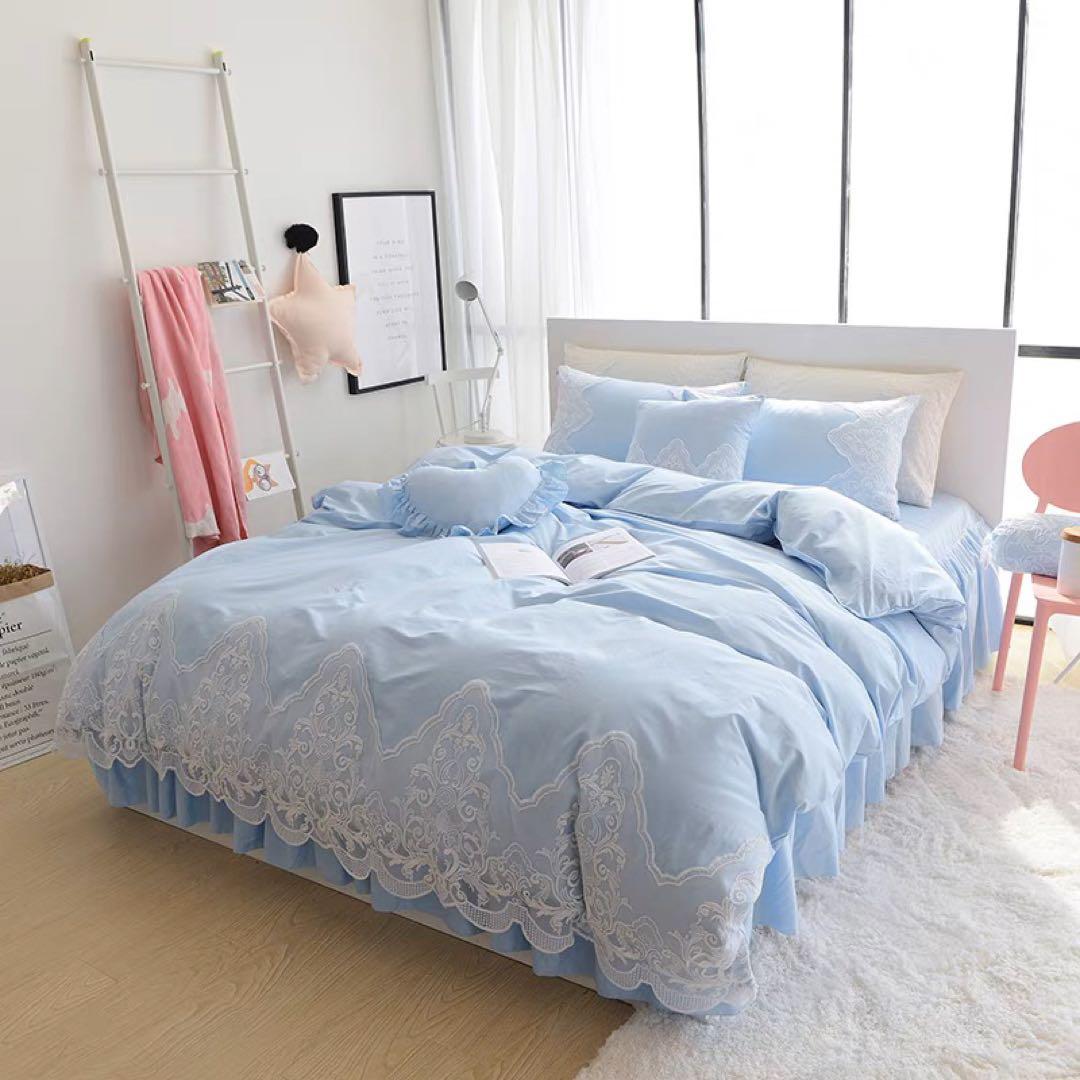 レース装飾 セミダブル カバー・シーツセット