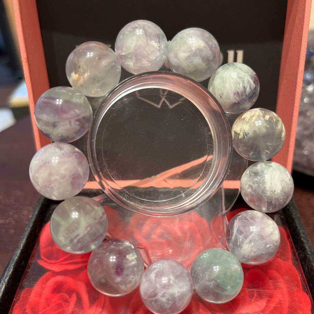 天然石ブレスレット　エンジェルフェザーフローライト　超大玉