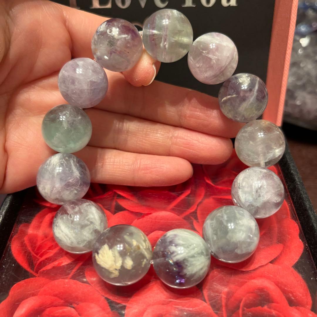 天然石ブレスレット　エンジェルフェザーフローライト　超大玉