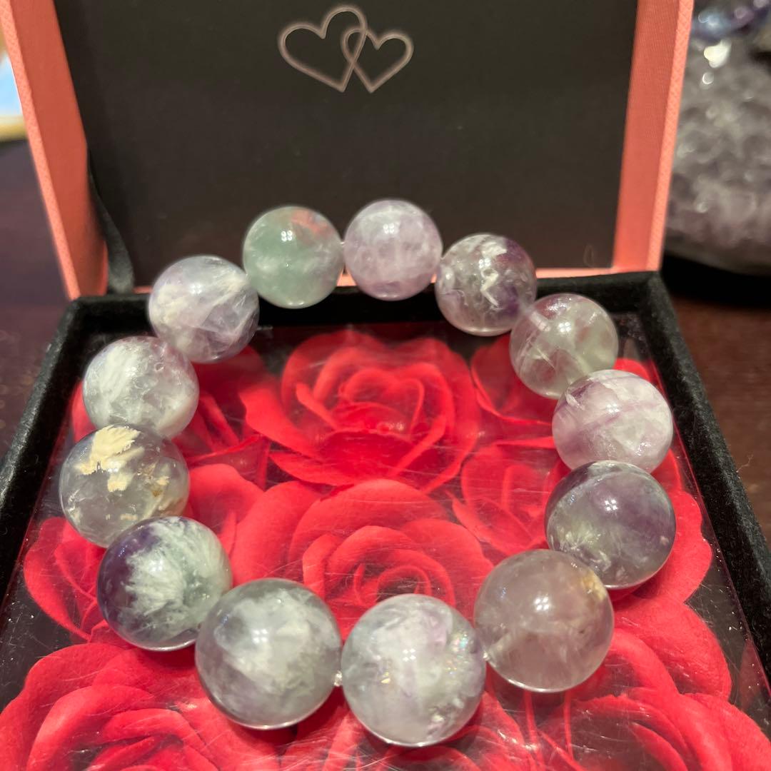 天然石ブレスレット　エンジェルフェザーフローライト　超大玉