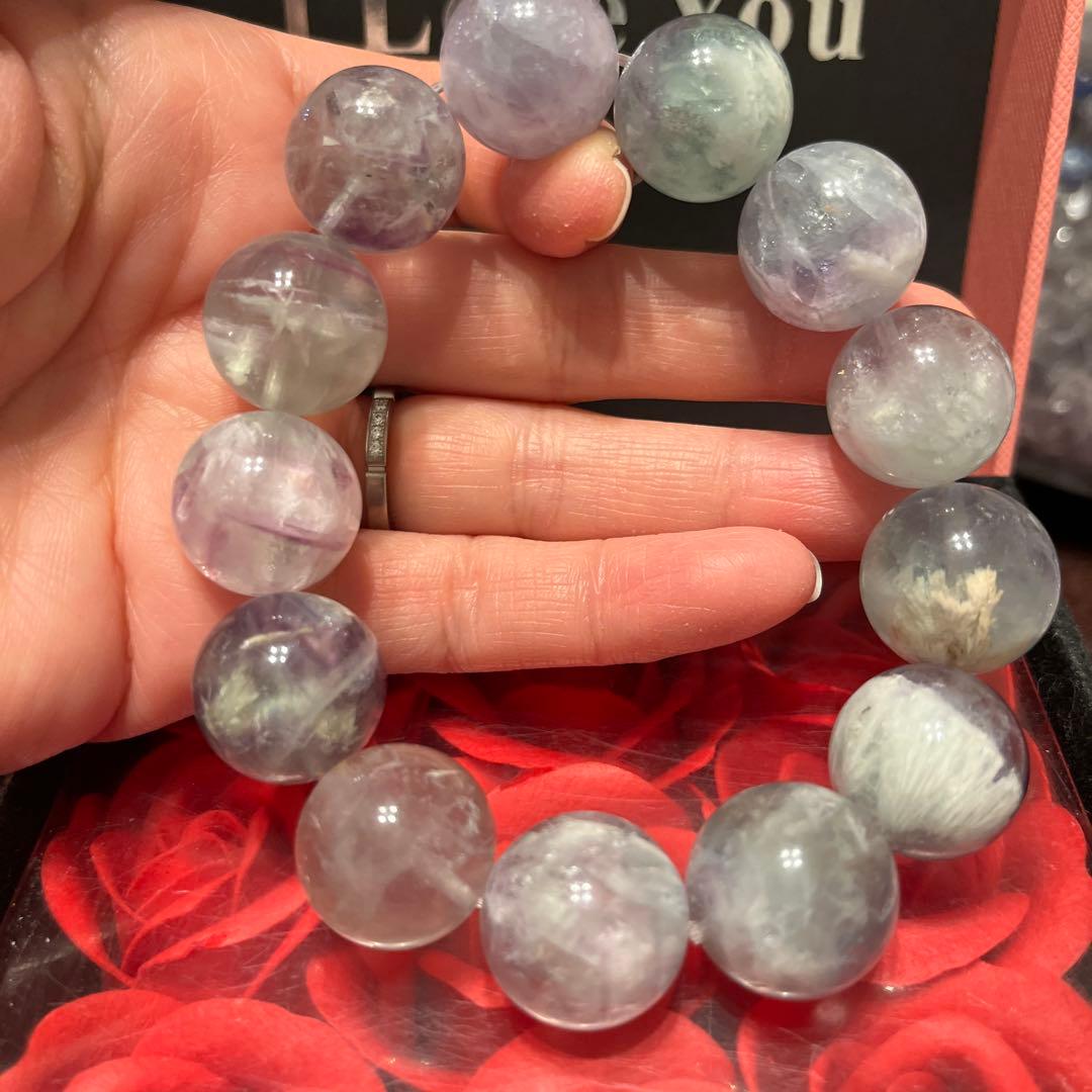 天然石ブレスレット　エンジェルフェザーフローライト　超大玉