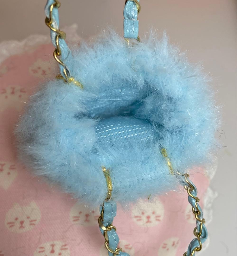 ★ハンドメイド★ ミニチュア ファーバッグ ライトブルー ドールアウトフィット