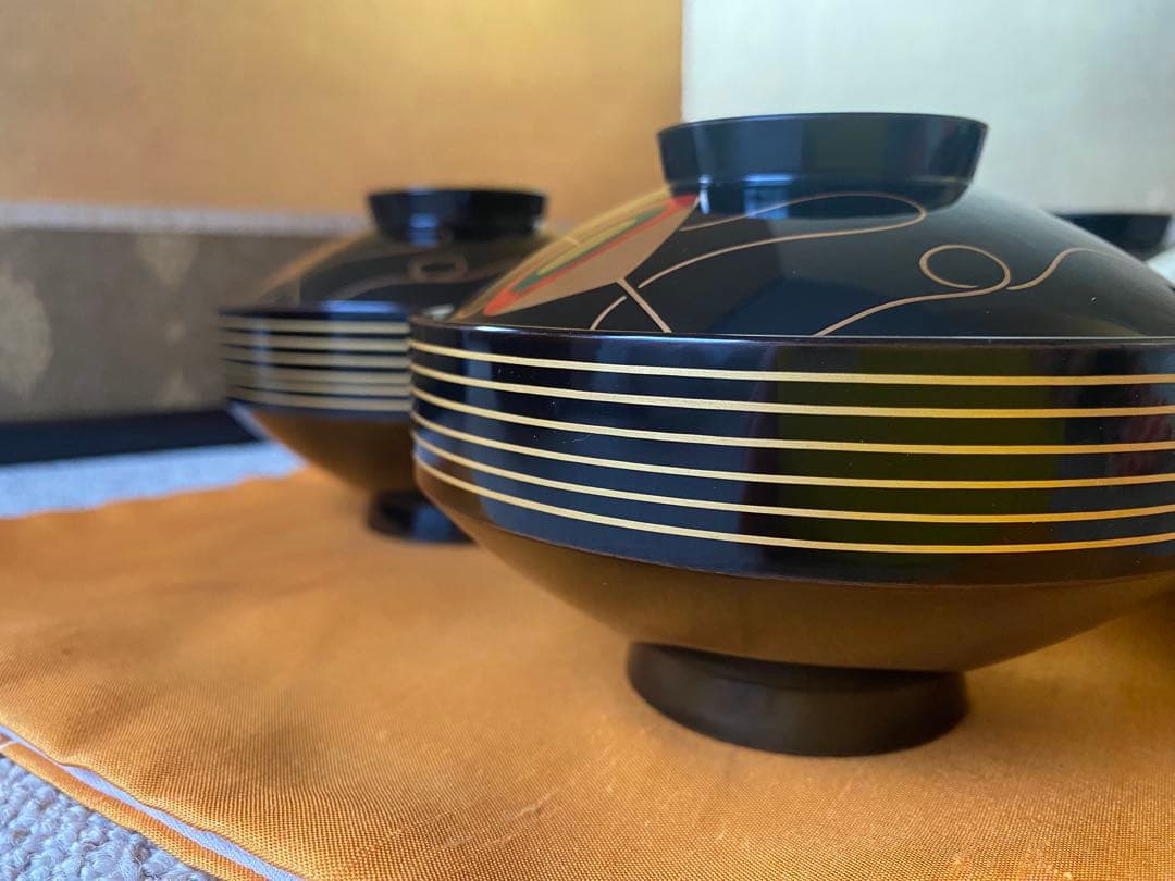 吸物椀　独楽　加賀蒔絵　五客