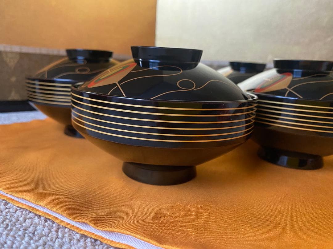 吸物椀　独楽　加賀蒔絵　五客