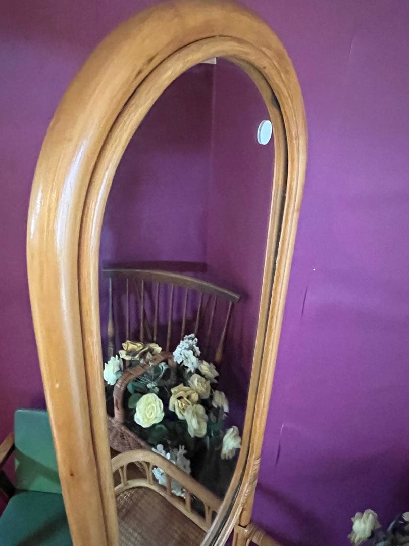 スリッパラック 鏡 ミラー 玄関 籐 ラタン かご インテリア 昭和レトロ