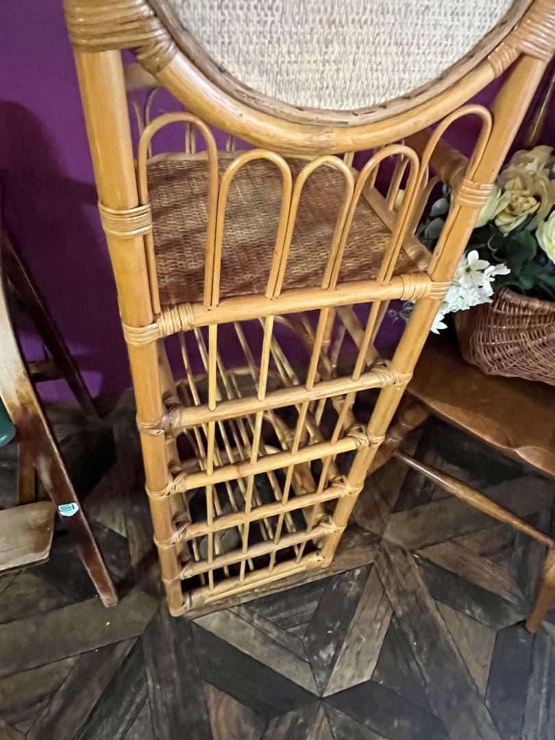 スリッパラック 鏡 ミラー 玄関 籐 ラタン かご インテリア 昭和レトロ