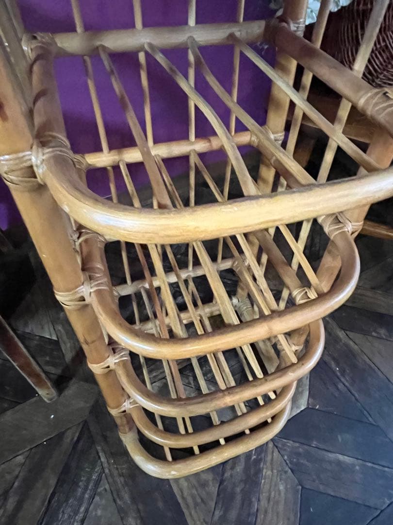 スリッパラック 鏡 ミラー 玄関 籐 ラタン かご インテリア 昭和レトロ