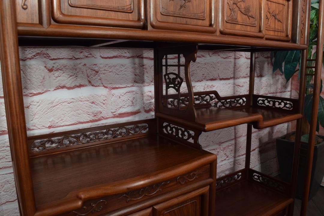 中澤唐木(大阪唐木) 総紫檀 茶棚 梅鶯紋 日本伝統工芸士 伊藤晁次 作