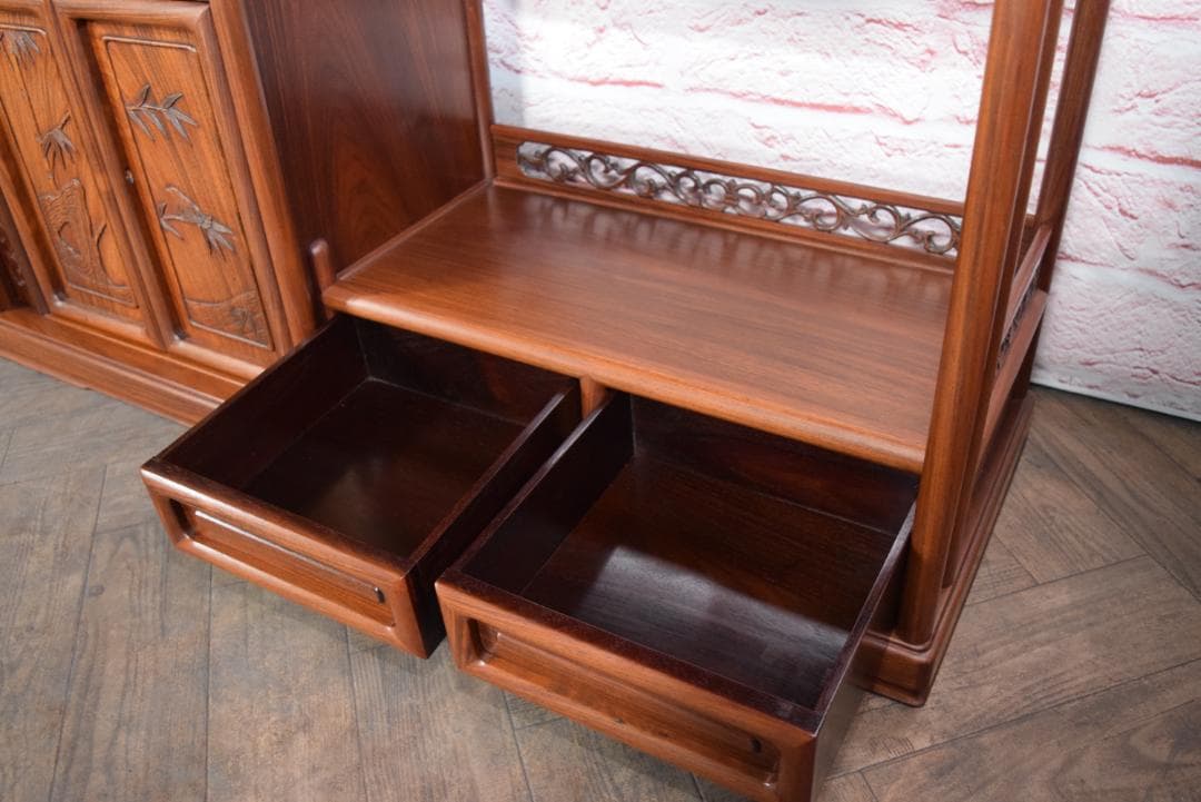 中澤唐木(大阪唐木) 総紫檀 茶棚 梅鶯紋 日本伝統工芸士 伊藤晁次 作