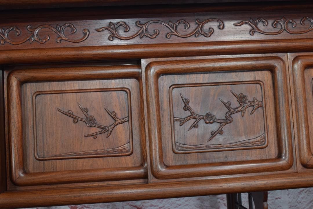 中澤唐木(大阪唐木) 総紫檀 茶棚 梅鶯紋 日本伝統工芸士 伊藤晁次 作