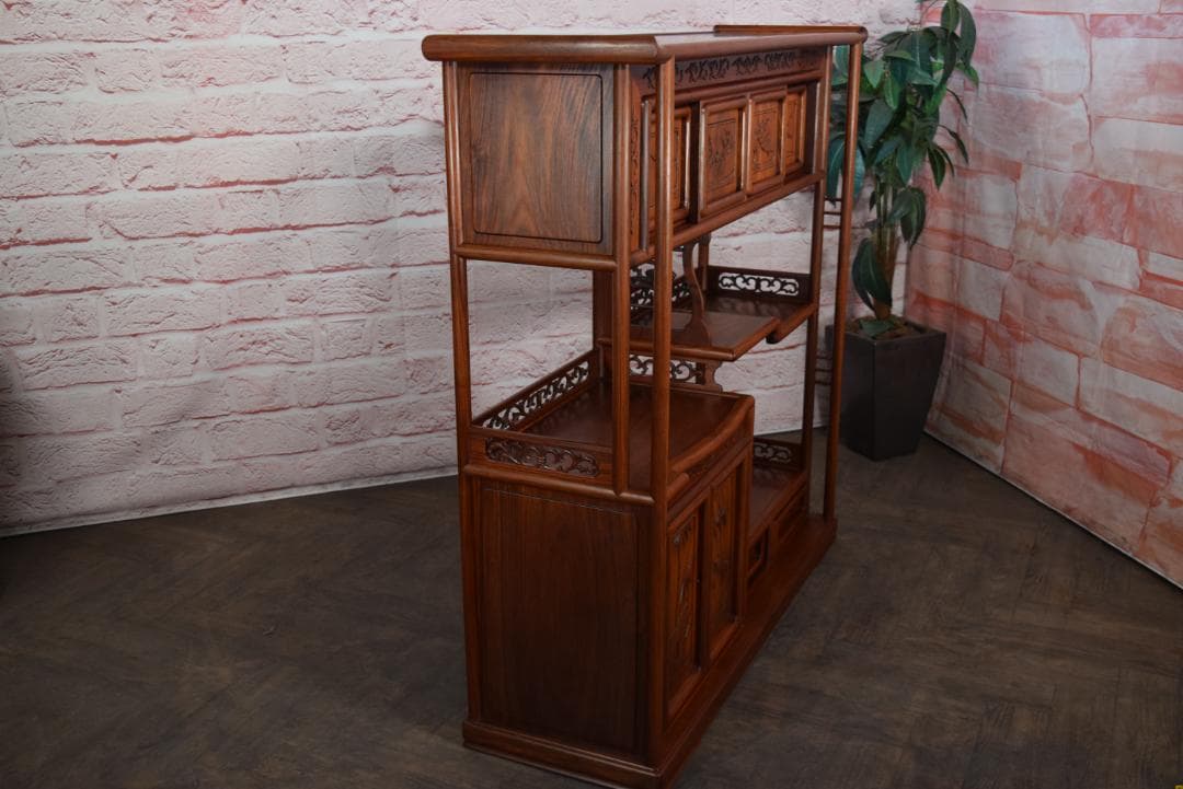 中澤唐木(大阪唐木) 総紫檀 茶棚 梅鶯紋 日本伝統工芸士 伊藤晁次 作