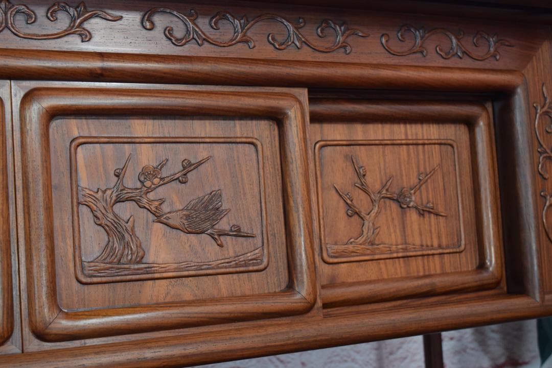 中澤唐木(大阪唐木) 総紫檀 茶棚 梅鶯紋 日本伝統工芸士 伊藤晁次 作