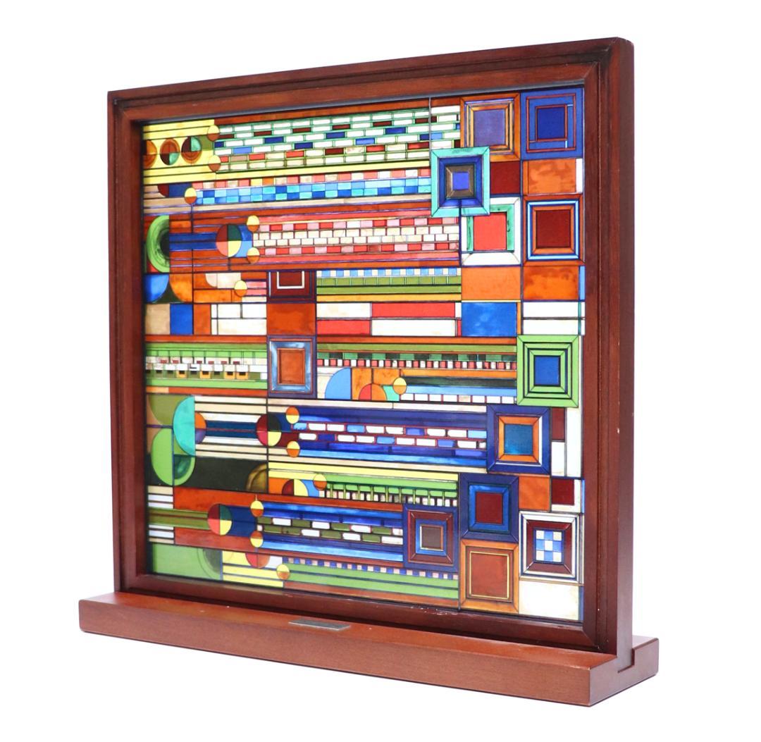 フランク・ロイド・ライト ヴィンテージステンドグラス 大型木製フレーム アリゾナ