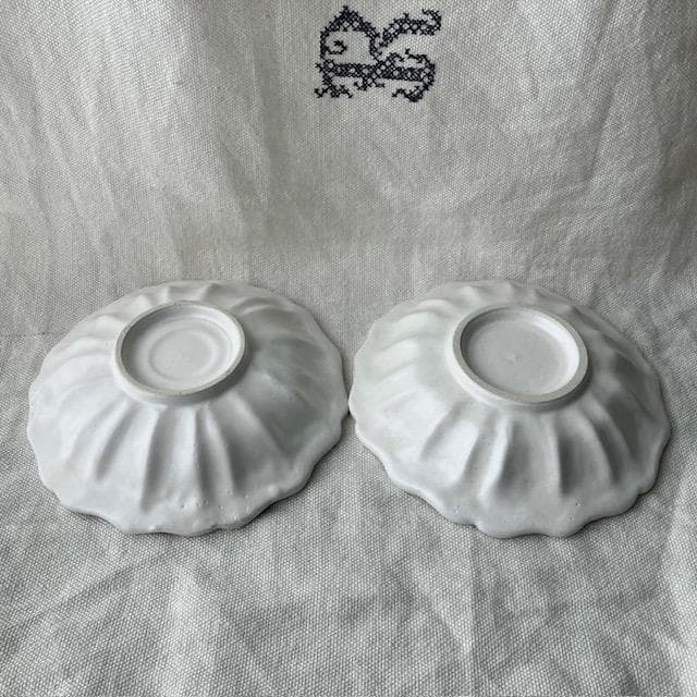 未使用◆2枚◆安部太一白釉ドレープボウル＃雅姫さん長峰菜穂子オクトゴナル田中直純