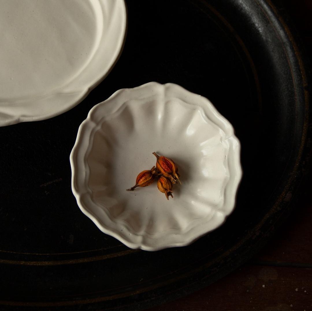 未使用◆2枚◆安部太一白釉ドレープボウル＃雅姫さん長峰菜穂子オクトゴナル田中直純