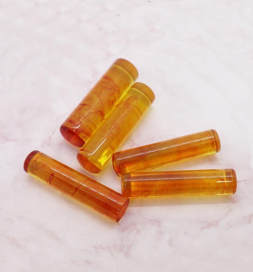 琥珀 印鑑 3点セット 牛もみ皮ケース付き（ 鶴亀ケース ）