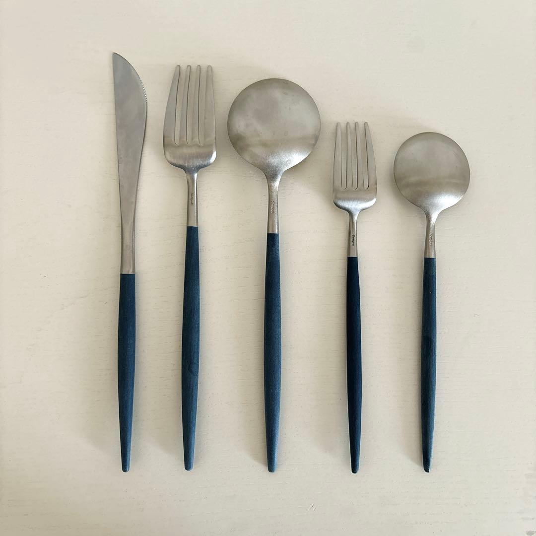 【美品】クチポール ゴア ディナー&デザート 計5点セット（ブルー×シルバー）