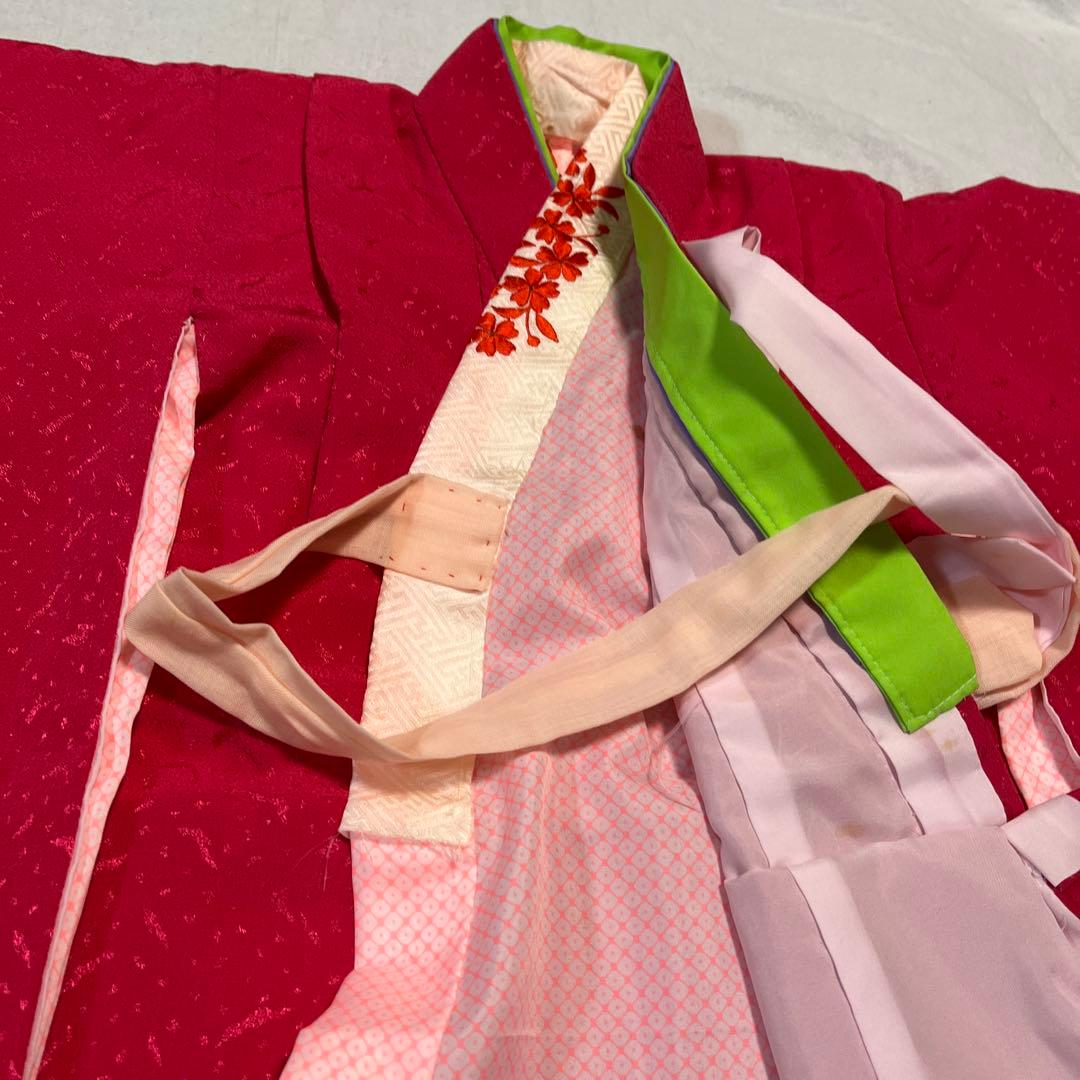 七五三　3歳　着物　被布　ピンク　正絹　濃いピンク