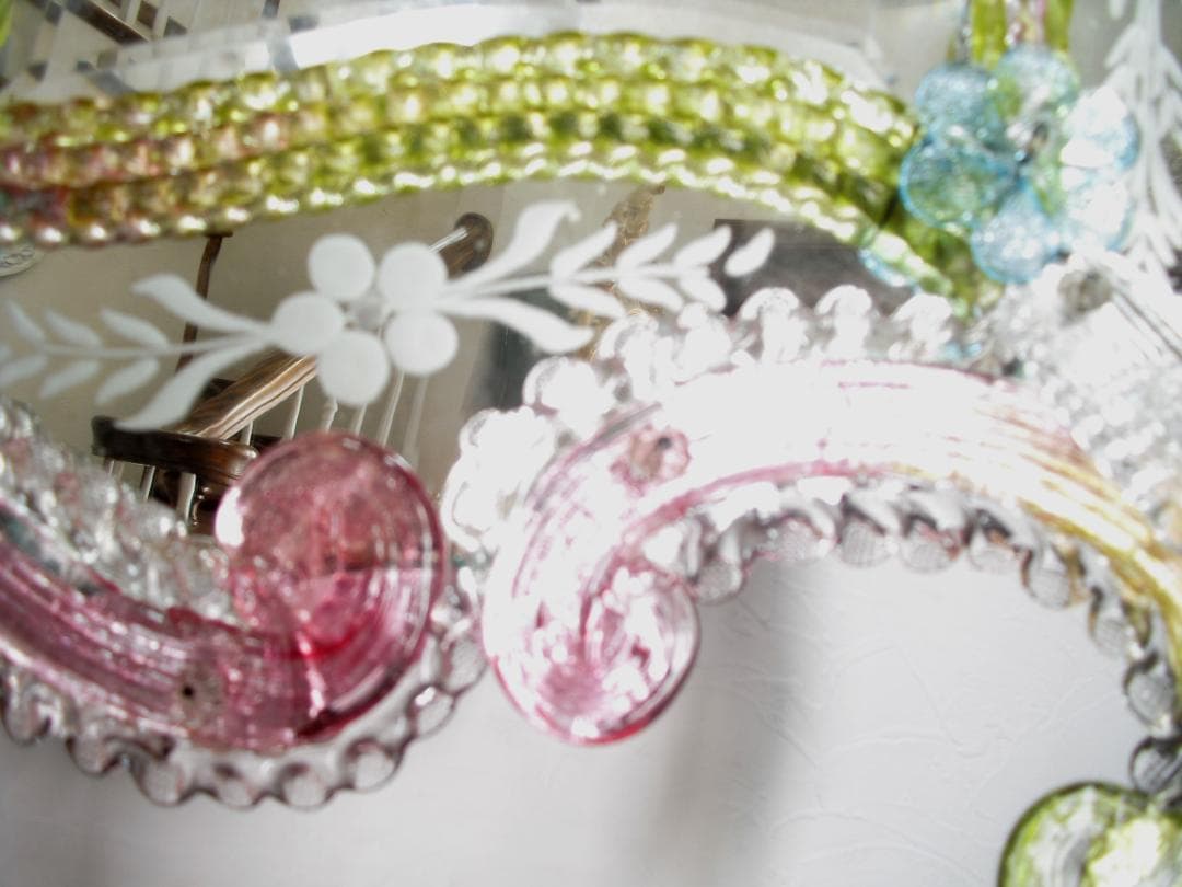 希少☆イタリア製☆アンティーク☆MURANO☆ヴェネチアンガラス☆壁掛け鏡