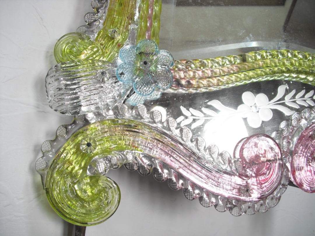 希少☆イタリア製☆アンティーク☆MURANO☆ヴェネチアンガラス☆壁掛け鏡