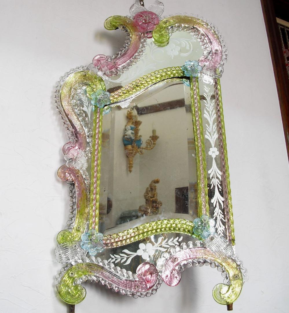 希少☆イタリア製☆アンティーク☆MURANO☆ヴェネチアンガラス☆壁掛け鏡