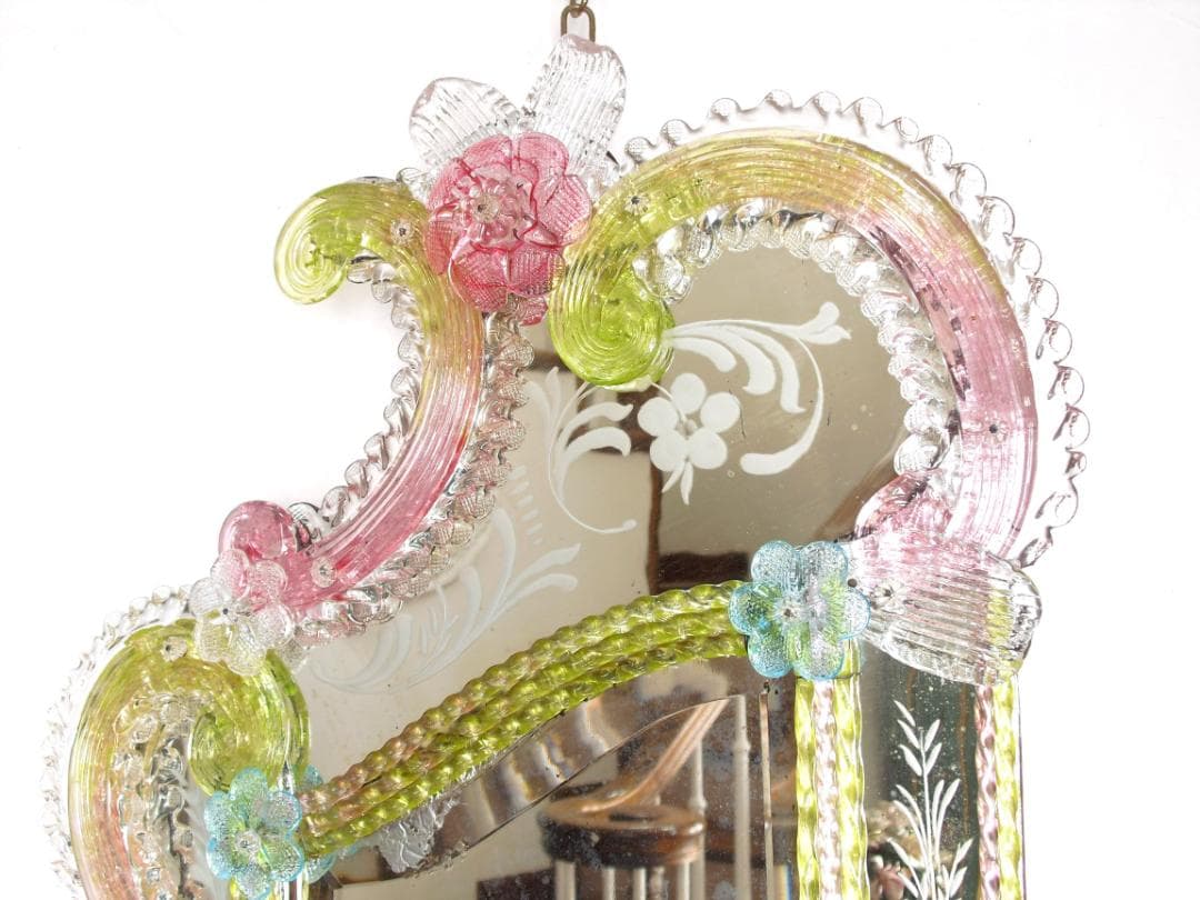 希少☆イタリア製☆アンティーク☆MURANO☆ヴェネチアンガラス☆壁掛け鏡