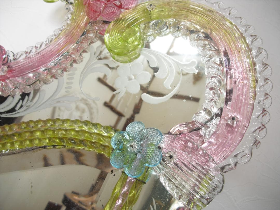 希少☆イタリア製☆アンティーク☆MURANO☆ヴェネチアンガラス☆壁掛け鏡