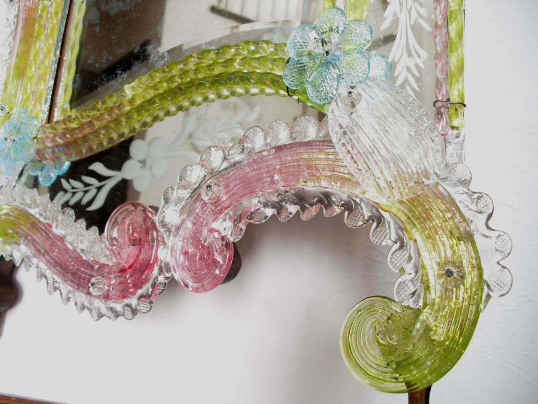 希少☆イタリア製☆アンティーク☆MURANO☆ヴェネチアンガラス☆壁掛け鏡