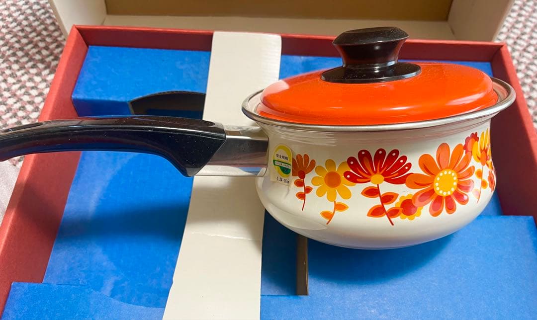 新品未使用★レトロ花柄ミッチホーロー鍋セット（直接引渡可）