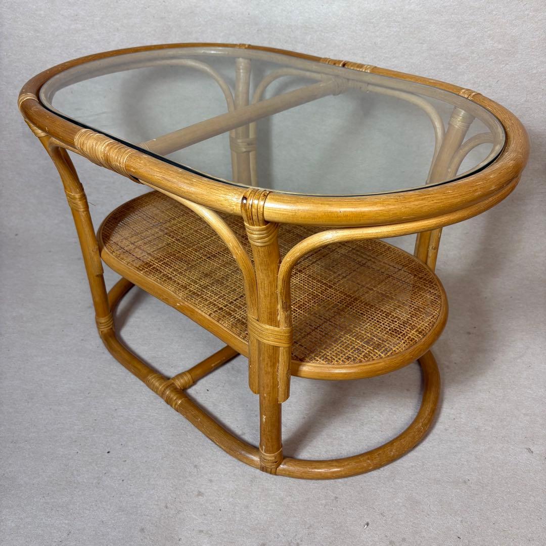 ラタン 籐 テーブル センターテーブル ローテーブル 円形 丸テーブル ガラス