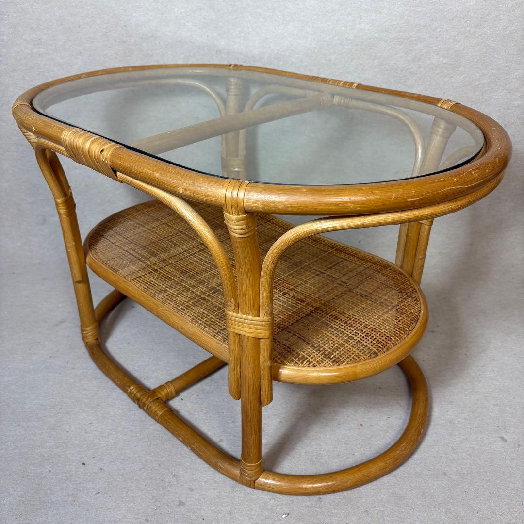 ラタン 籐 テーブル センターテーブル ローテーブル 円形 丸テーブル ガラス