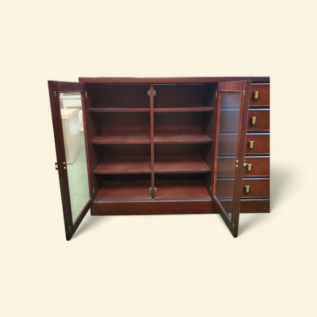 起立木工　 キャビネット 　サイドボード　ガラス扉・引き出し5段付き　両面ハッチ