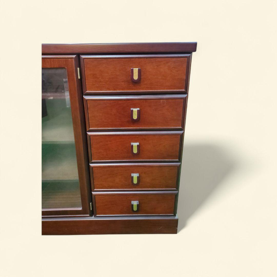 起立木工　 キャビネット 　サイドボード　ガラス扉・引き出し5段付き　両面ハッチ